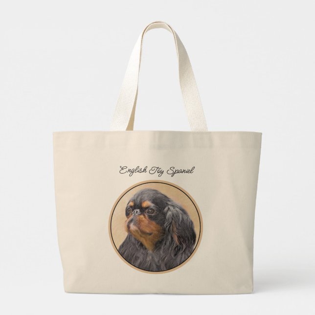 English Toy Spaniel Painting King Charles Dog Art Large Tote Bag (Back)