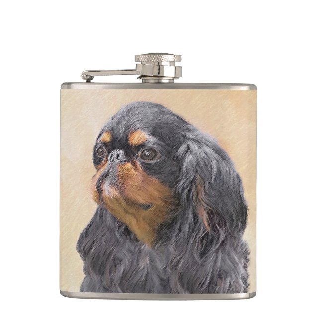 English Toy Spaniel Painting Original Animal Art Hip Flask (Front)