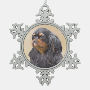 English Toy Spaniel Painting Original Animal Art Snowflake Pewter Christmas Ornament