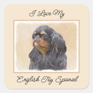 English Toy Spaniel Painting Original Animal Art Square Sticker