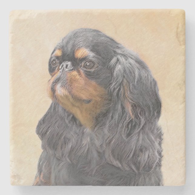 English Toy Spaniel Painting Original Animal Art Stone Coaster (Front)