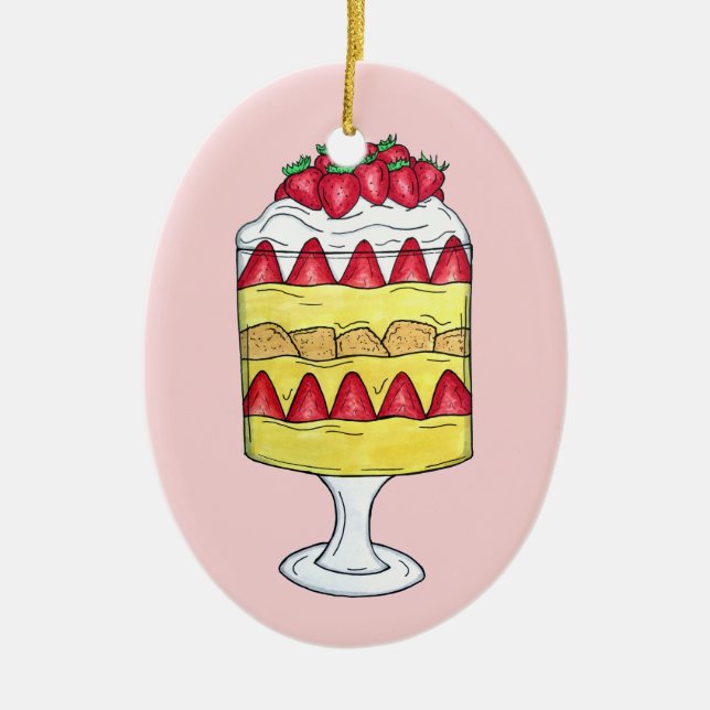 English Trifle Fruit Custard Dessert British Food Ceramic Tree Decoration (Front)