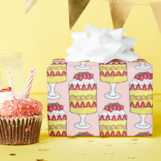 English Trifle Fruit Custard Dessert British Food Wrapping Paper (Birthday Party)