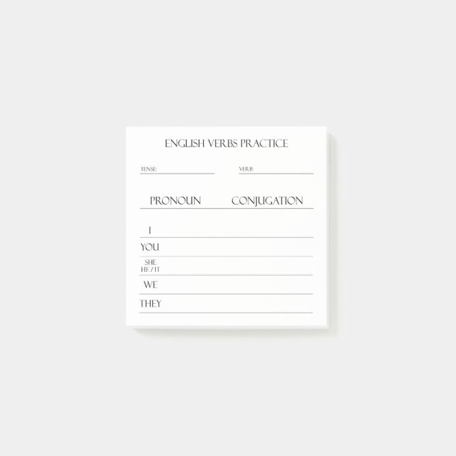 English | Verbs Conjugation Practice Post-it Notes (Front)