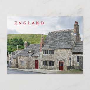 English village stone cottages view postcard