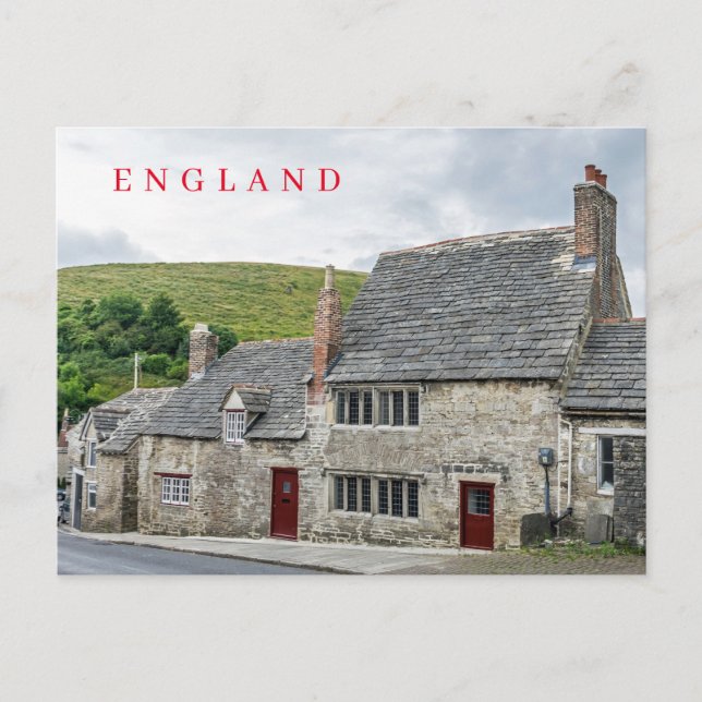 English village stone cottages view postcard (Front)