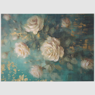 English white roses gold foil sage green mix media tissue paper