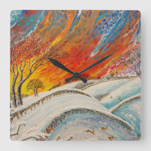 English Winters Day Christmas Square Wall Clock