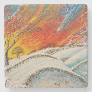 English Winters Day Christmas Stone Coaster