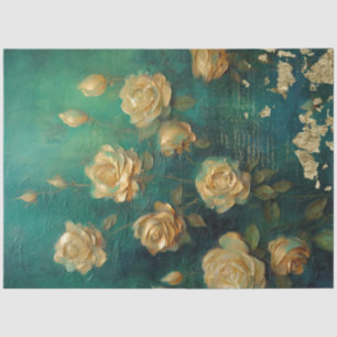 English yellow roses gold foil emerald deep green  tissue paper
