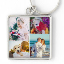 Engravable Metal 4 Photo Rounded Keychain
