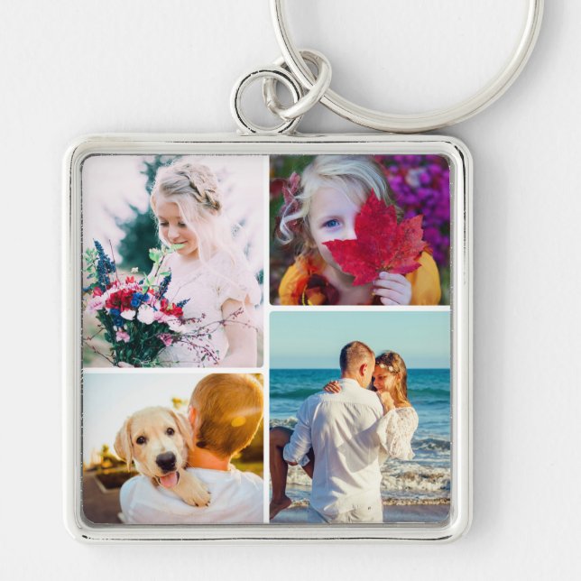 Engravable Metal 4 Photo Rounded Keychain (Front)