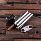 Engraved Cigar Case & Cutters with Whiskey Flask 