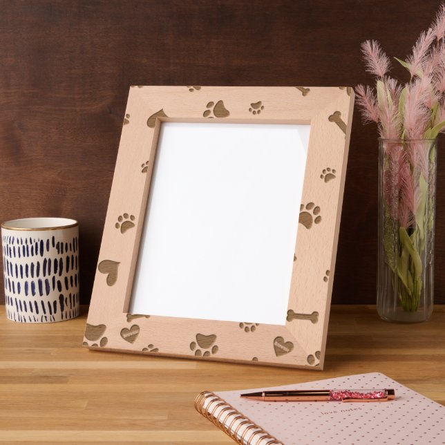 Engraved Dog Bone Paw Print Floral Frame (Left)