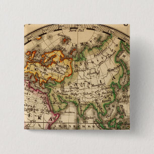 Engraved Eastern Hemisphere Map 15 Cm Square Badge