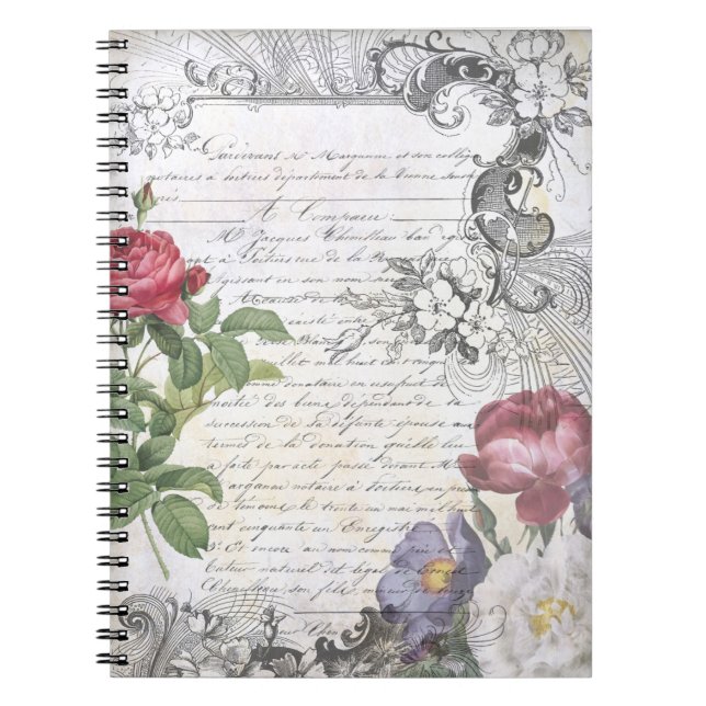 Engraved Floral French Script Ephemera Notebook (Front)
