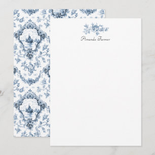 Engraved Floral Toile w/Windmill & Boats-Blue Card