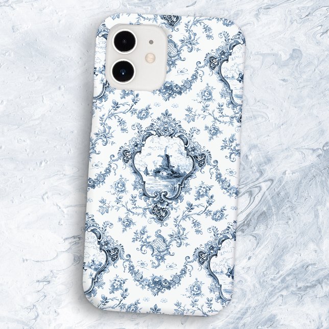 Engraved Floral Toile w/Windmill & Boats-Blue Case-Mate iPhone Case (Creator Uploaded)