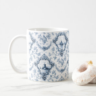 Engraved Floral Toile w/Windmill & Boats-Blue Coffee Mug