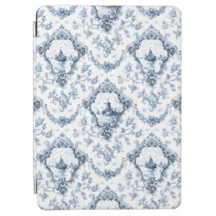 Engraved Floral Toile w/Windmill & Boats-Blue iPad Air Cover