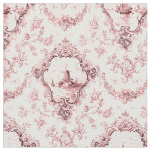 Engraved Floral Toile w/Windmill & Boats-Pink Fabric