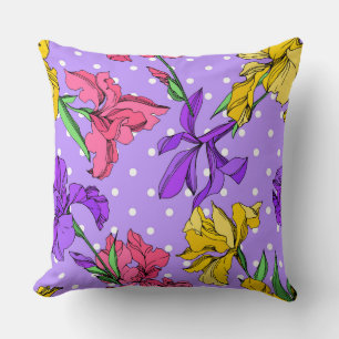 Engraved ink art purple wildfloral vintage pattern cushion
