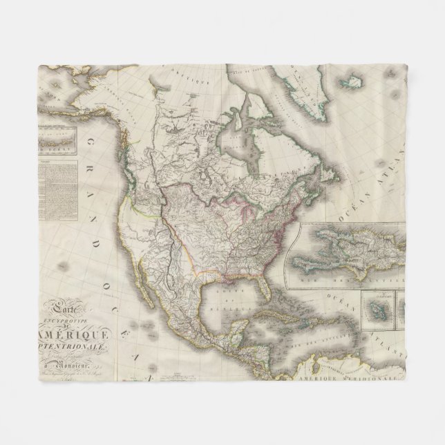 Engraved Map of North America Fleece Blanket (Front (Horizontal))