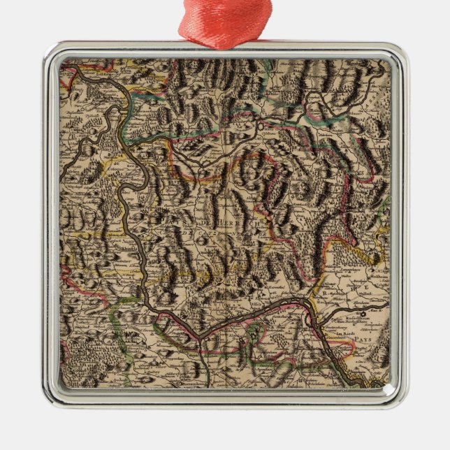 Engraved map of Rhine River Valley Metal Tree Decoration (Front)
