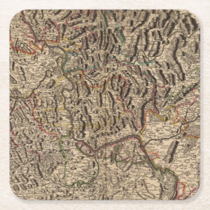 Engraved map of Rhine River Valley Square Paper Coaster
