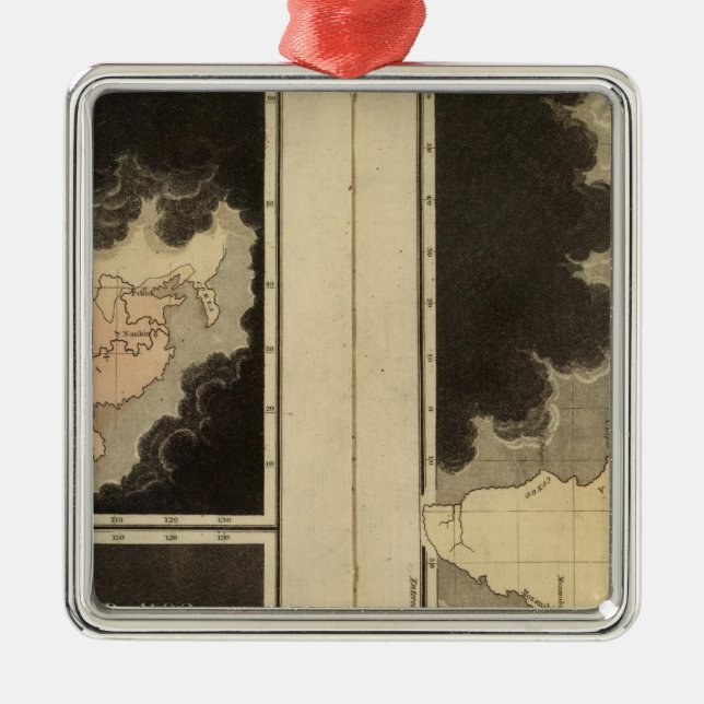 engraved maps of the world metal tree decoration (Front)