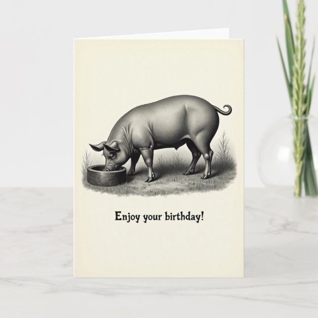 Engraved Pig Birthday Card (Front)