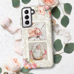 Engraved Pink Watercolor Girly Floral Two-Photo Samsung Galaxy Case<br><div class="desc">Girly and very feminine design featuring template for two square photos centred on a delicate engraved floral border with two corner sprays of pink roses and peonies on light ecru background. Optional floral graphics can be moved,  resized or removed.</div>