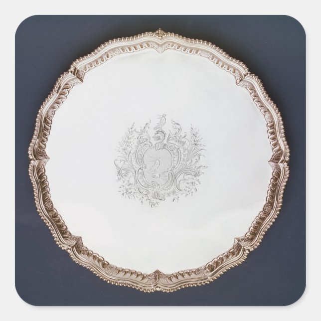 Engraved salver, 18th century square sticker (Front)
