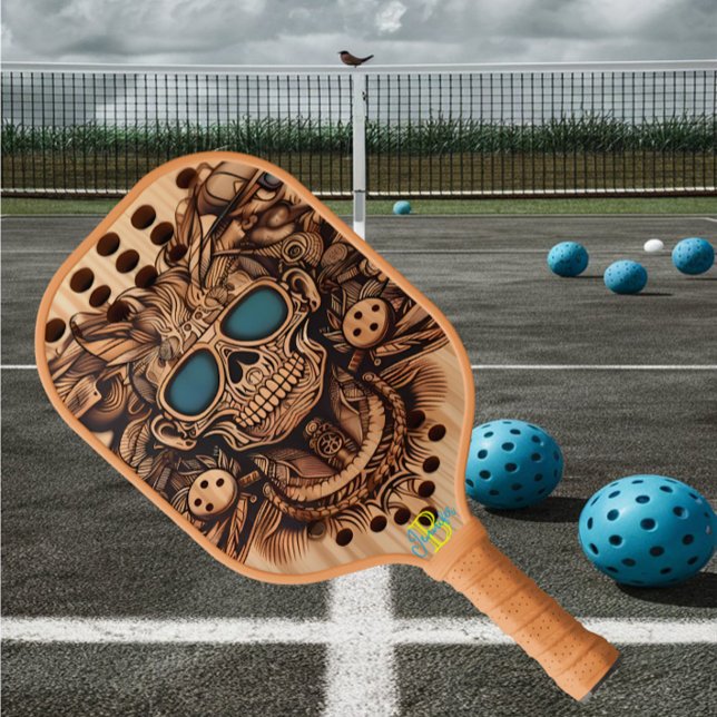 Engraved Skull and Flower  Pickleball Paddle (Creator Uploaded)