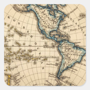 Engraved Western Hemisphere Map Square Sticker