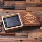 Engraved Wooden Gift Box with Monogram Mens Wallet