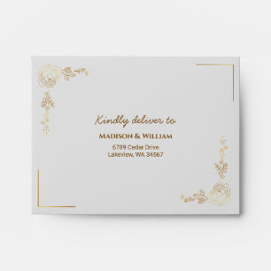 Engraving Golden Floral Wedding Envelope