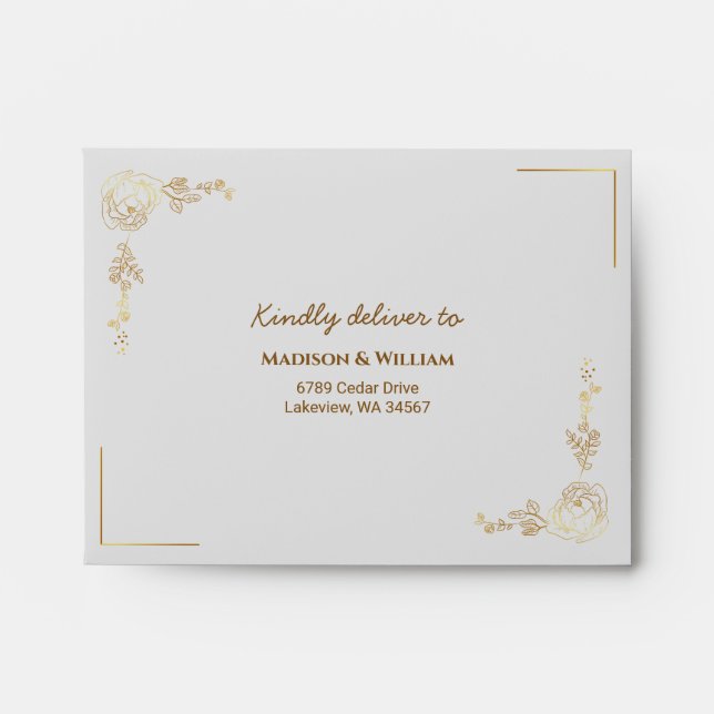Engraving Golden Floral Wedding Envelope (Front)