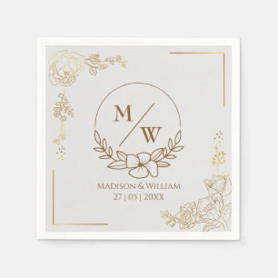 Engraving Golden Floral Wedding Napkin