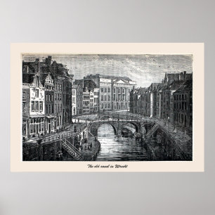 Engraving, the old canal (Oudegracht), Utrecht Poster