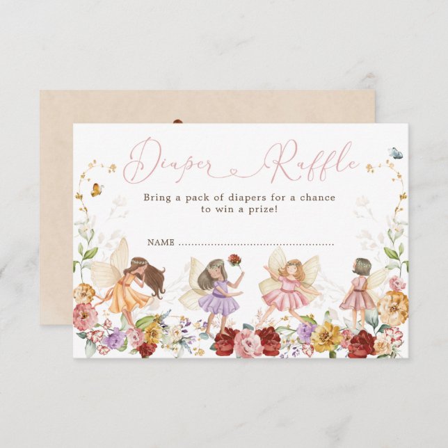 Enhanted Garden Floral Fairy Baby Diaper Raffle Enclosure Card (Front/Back)