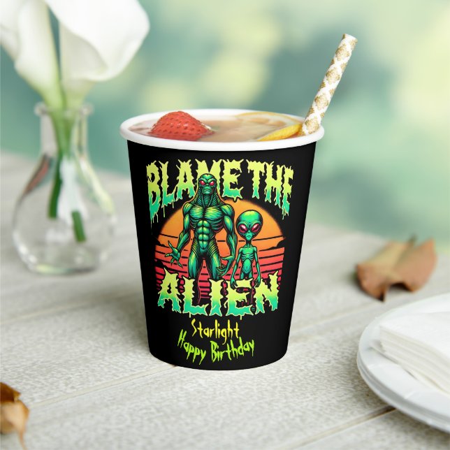 Enigmatic Aliens Beneath Mystical Sunset Paper Cups (Insitu)