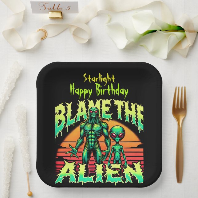 Enigmatic Aliens Beneath Mystical Sunset Paper Plate (Wedding)