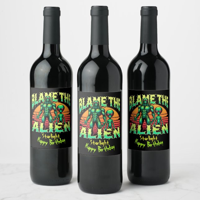 Enigmatic Aliens Beneath Mystical Sunset Wine Label (Bottles)