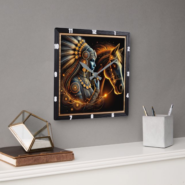 Enigmatic Bond Between a Warrior and a Stallion Square Wall Clock (Office)