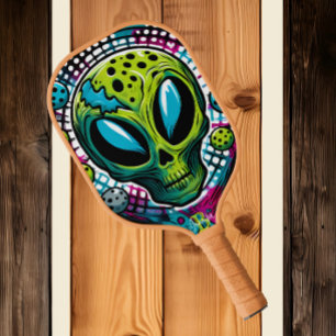 Enigmatic Extraterrestrial: Green Alien Head Pickleball Paddle