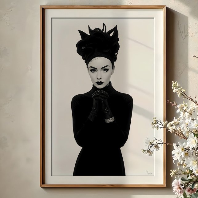 Enigmatic Glamour: Monochrome Fashion Portrait Poster (Creator Uploaded)