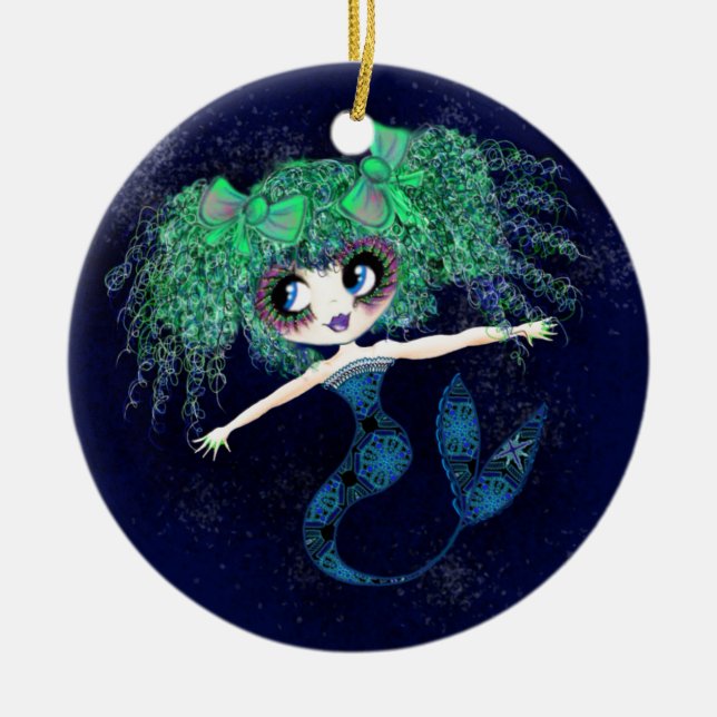 Enigmatic Kawaii Mermaid girly gifts Ceramic Tree Decoration (Front)