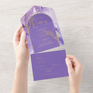 Enigmatic Lavender and Gold Purple Wedding All In One Invitation