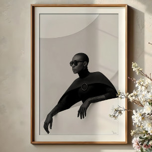 Enigmatic Muse: Monochrome Futuristic Fashion Poster